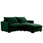 Canapé modulable en velours côtelé bleu / marron / vert avec pouf de rangement, pour 2 à 4 personnes