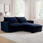 Canapé modulable en velours côtelé bleu / marron / vert avec pouf de rangement, pour 2 à 4 personnes
