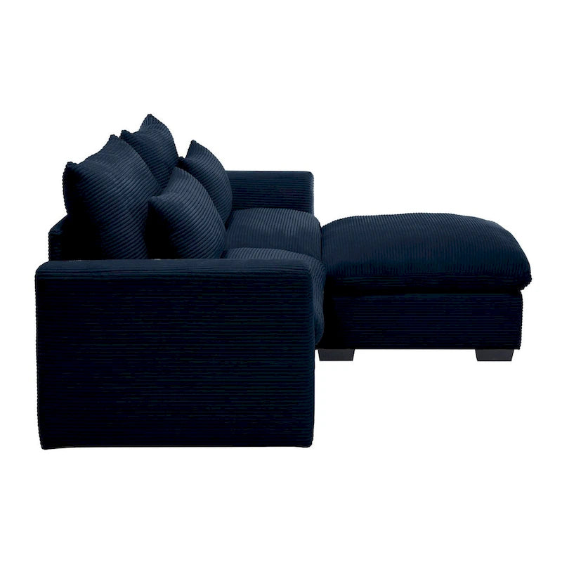 Canapé modulable en velours côtelé bleu / marron / vert avec pouf de rangement, pour 2 à 4 personnes