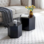 Ensemble de 2 tables basses et d'appoint gigognes, blanc/noir