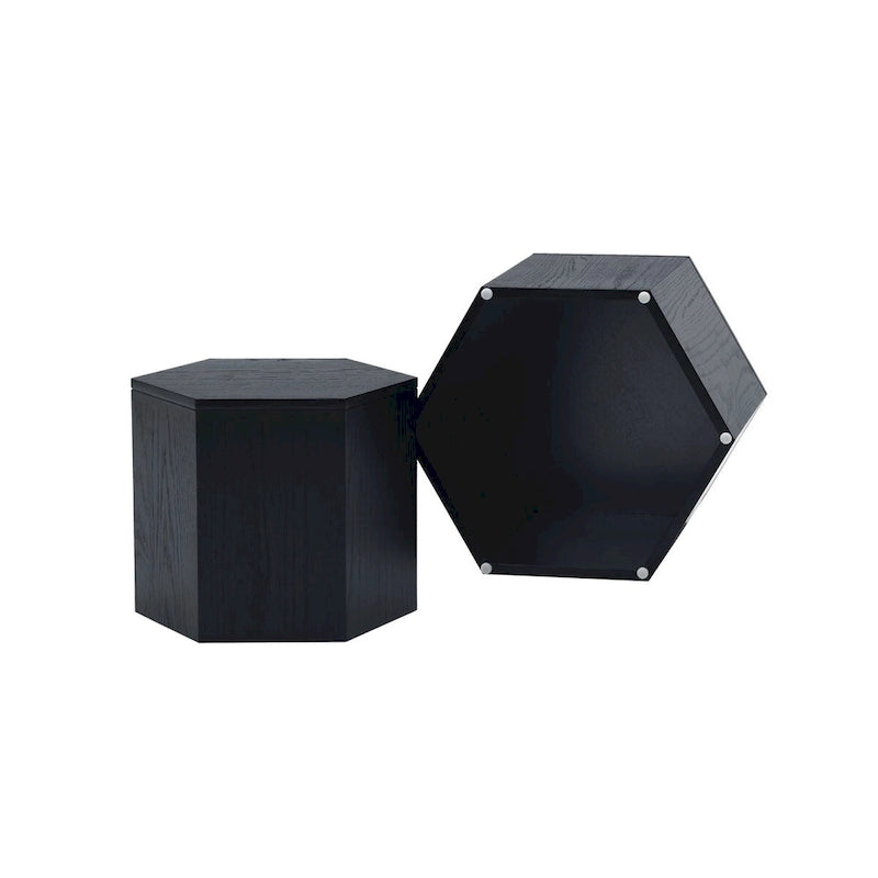 Ensemble de 2 tables basses et d'appoint gigognes, blanc/noir