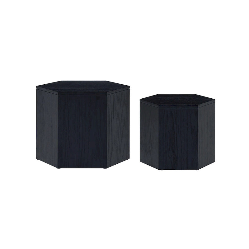 Ensemble de 2 tables basses et d'appoint gigognes, blanc/noir
