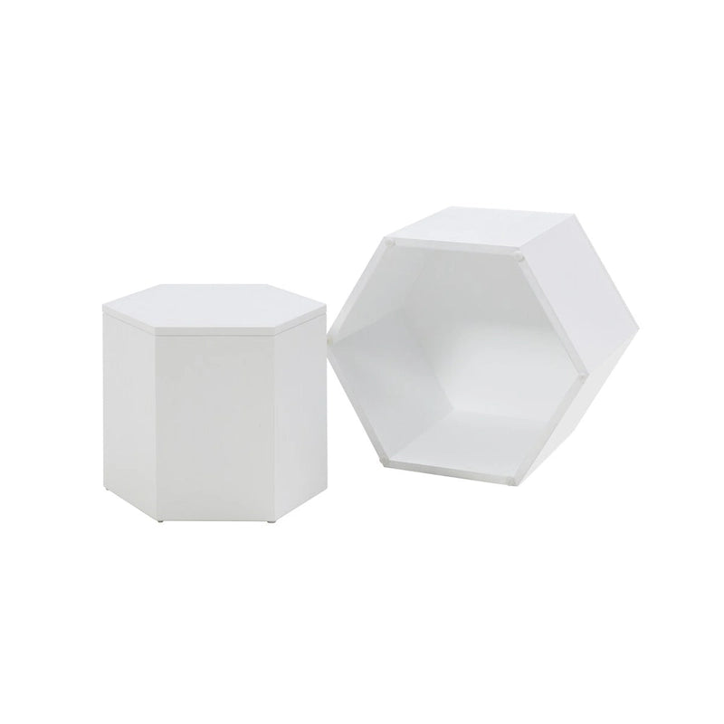Ensemble de 2 tables basses et d'appoint gigognes, blanc/noir