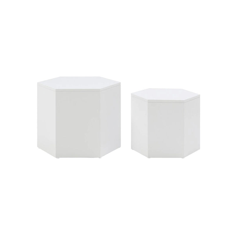 Ensemble de 2 tables basses et d'appoint gigognes, blanc/noir
