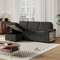 Canapé-lit d'angle escamotable de 217,9 cm avec rangement et port USB, noir/beige/gris, 3-4 places
