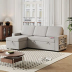 Canapé-lit d'angle escamotable de 217,9 cm avec rangement et port USB, noir/beige/gris, 3-4 places