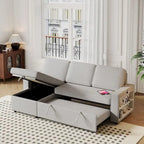 Canapé-lit d'angle escamotable de 217,9 cm avec rangement et port USB, noir/beige/gris, 3-4 places