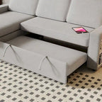 Canapé-lit d'angle escamotable de 217,9 cm avec rangement et port USB, noir/beige/gris, 3-4 places