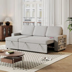 Canapé-lit d'angle escamotable de 217,9 cm avec rangement et port USB, noir/beige/gris, 3-4 places