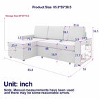Canapé-lit d'angle escamotable de 217,9 cm avec rangement et port USB, noir/beige/gris, 3-4 places