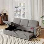 Canapé-lit d'angle escamotable de 217,9 cm avec rangement et port USB, noir/beige/gris, 3-4 places