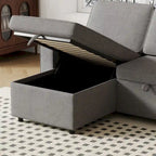 Canapé-lit d'angle escamotable de 217,9 cm avec rangement et port USB, noir/beige/gris, 3-4 places