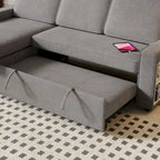 Canapé-lit d'angle escamotable de 217,9 cm avec rangement et port USB, noir/beige/gris, 3-4 places