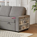 Canapé-lit d'angle escamotable de 217,9 cm avec rangement et port USB, noir/beige/gris, 3-4 places