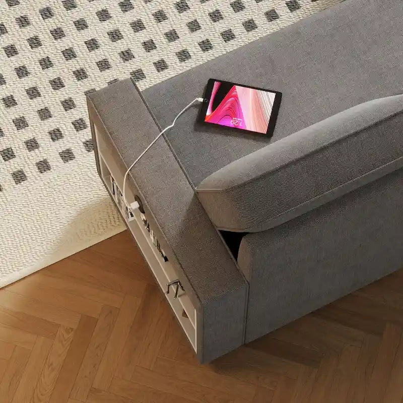Canapé-lit d'angle escamotable de 217,9 cm avec rangement et port USB, noir/beige/gris, 3-4 places