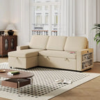 Canapé-lit d'angle escamotable de 217,9 cm avec rangement et port USB, noir/beige/gris, 3-4 places