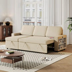 Canapé-lit d'angle escamotable de 217,9 cm avec rangement et port USB, noir/beige/gris, 3-4 places