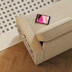 Canapé-lit d'angle escamotable de 217,9 cm avec rangement et port USB, noir/beige/gris, 3-4 places